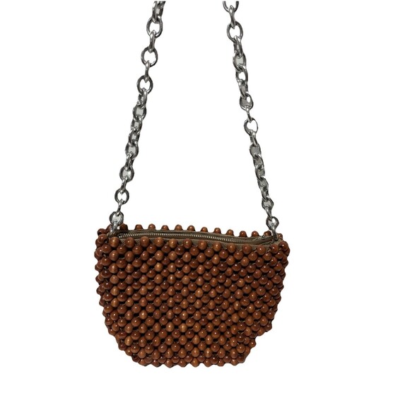 Vintage Jana 1960s 70s Wooden Beaded Purse Bag Made In Japan Metal Chain Strap - Picture 1 of 8